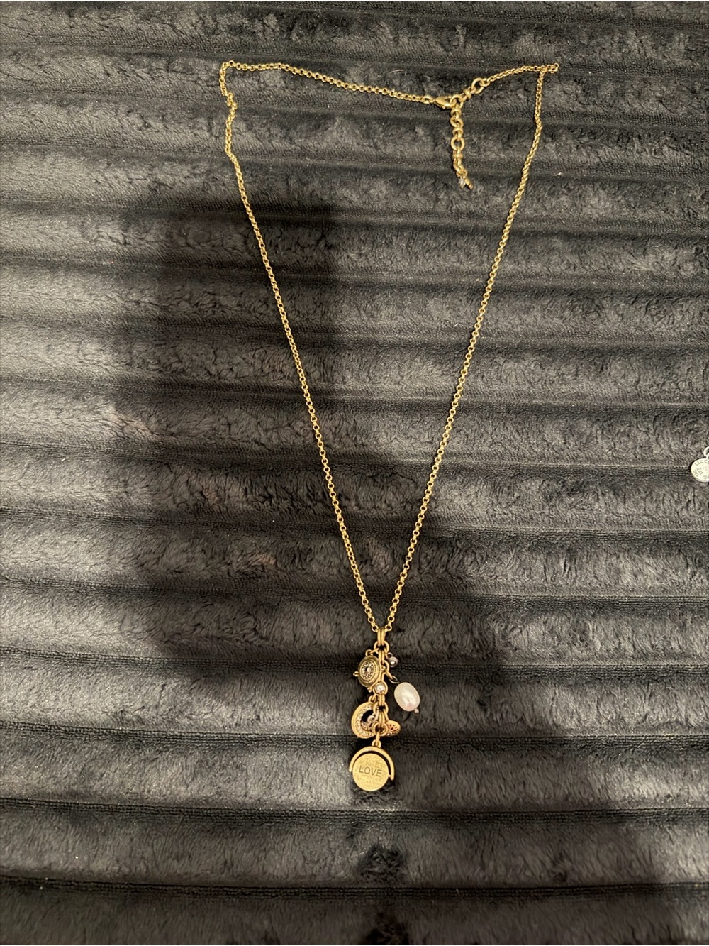 Gold-Tone Pendant Charm Necklace - Love Disc & Charms